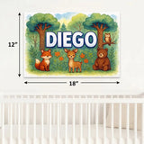 Diego Name Art - Forest Friends personalized wall print for kids