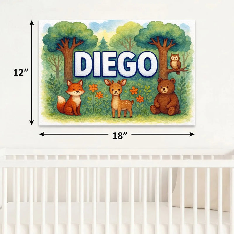 Diego Name Art - Forest Friends personalized wall print for kids