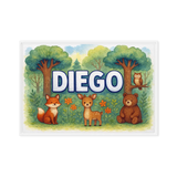 Diego Name Art - Forest Friends personalized wall print for kids