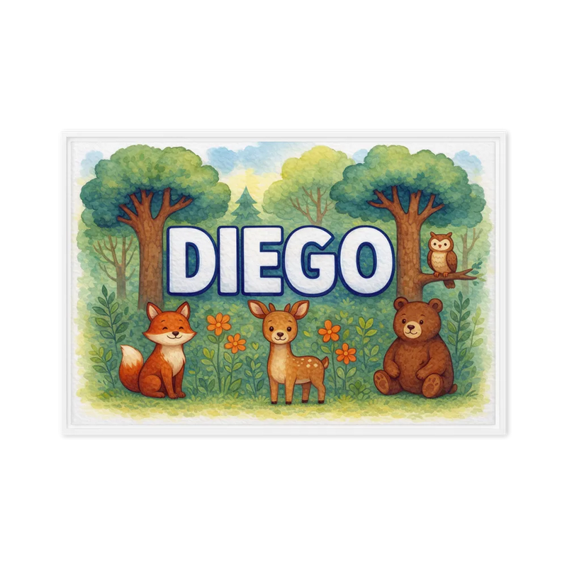 Diego Name Art - Forest Friends personalized wall print for kids