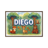 Diego Name Art - Forest Friends personalized wall print for kids