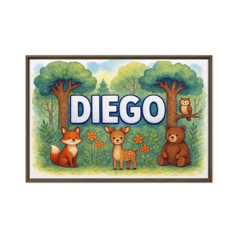 Diego Name Art - Forest Friends personalized wall print for kids