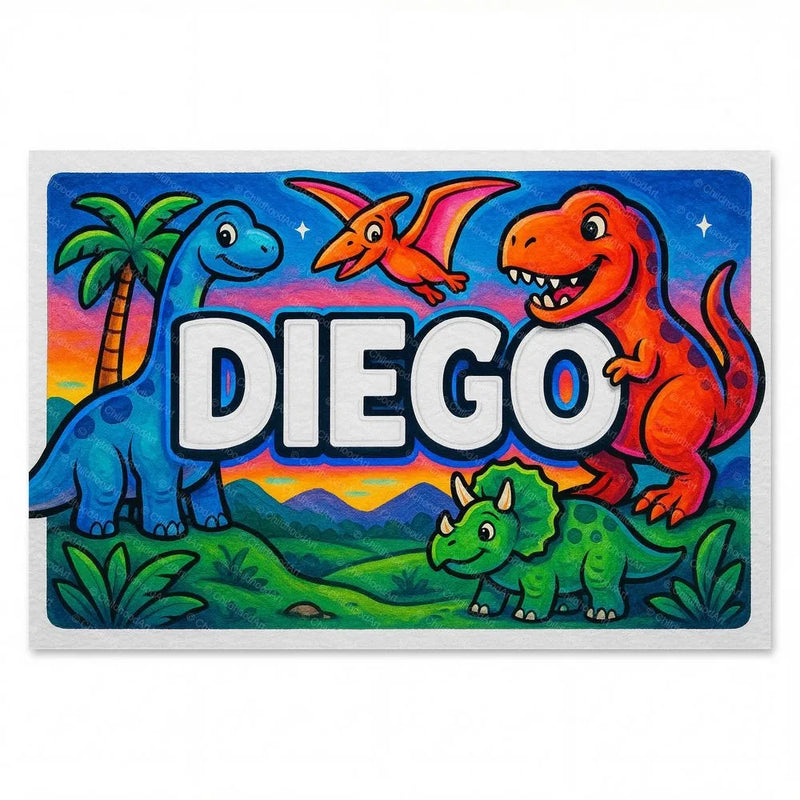 Diego Name Art - Dinosaur Adventure personalized wall print for kids