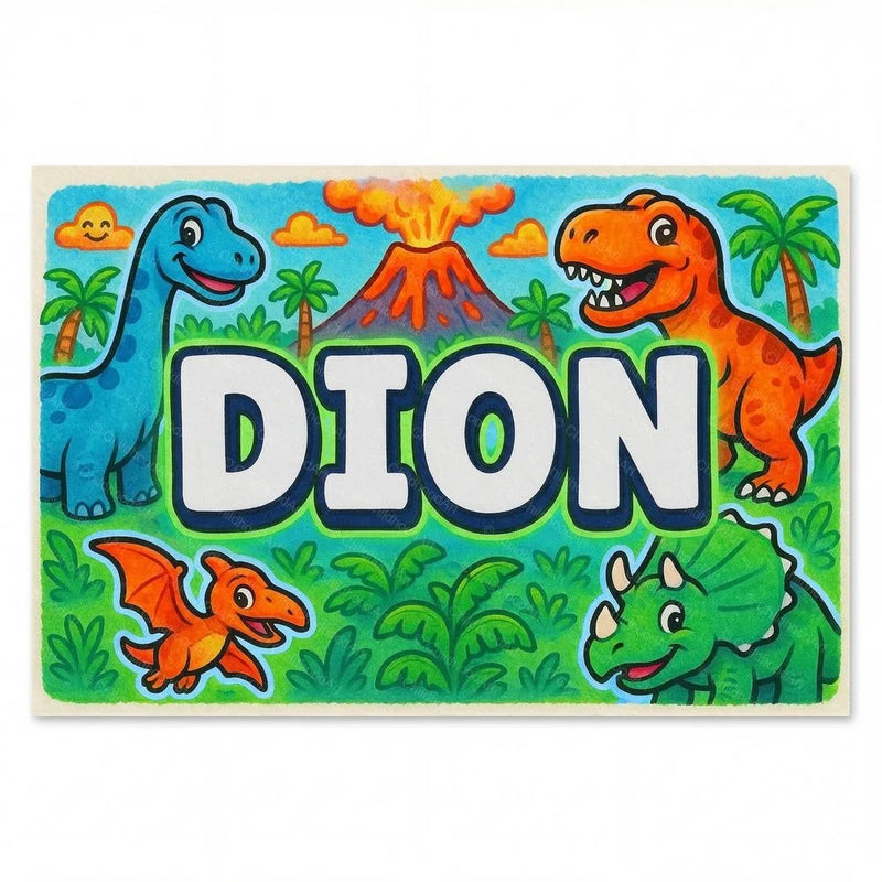 Dion Name Art - Dinosaur Adventure personalized wall print for kids