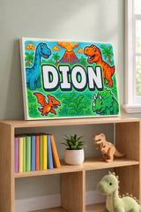 Dion Name Art - Dinosaur Adventure personalized wall print for kids