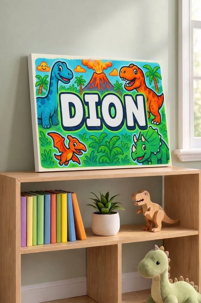 Dion Name Art - Dinosaur Adventure personalized wall print for kids