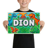 Dion Name Art - Dinosaur Adventure personalized wall print for kids