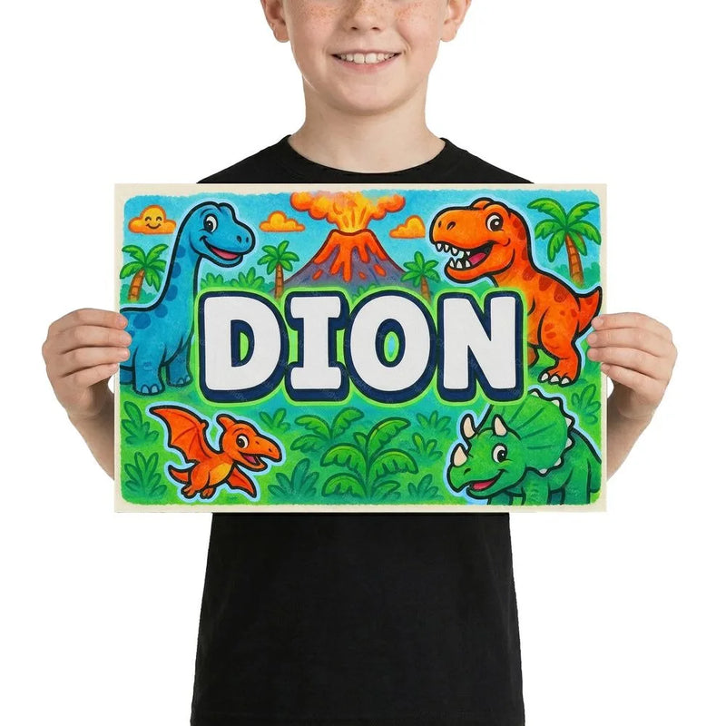Dion Name Art - Dinosaur Adventure personalized wall print for kids