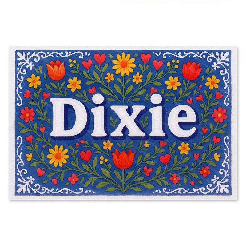 Dixie Name Art - Floral Farmhouse personalized wall print for kids