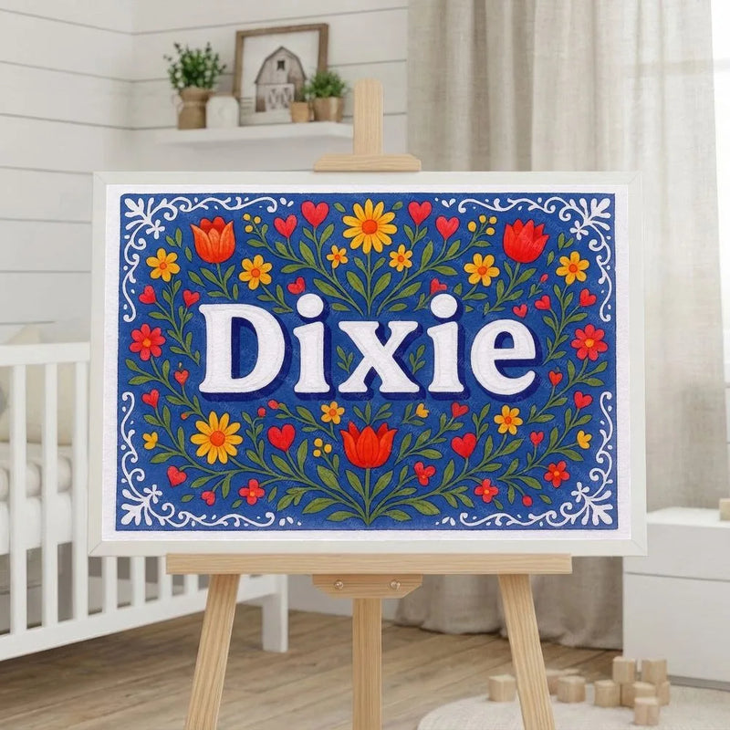 Dixie Name Art - Floral Farmhouse personalized wall print for kids