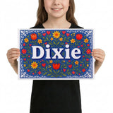 Dixie Name Art - Floral Farmhouse personalized wall print for kids