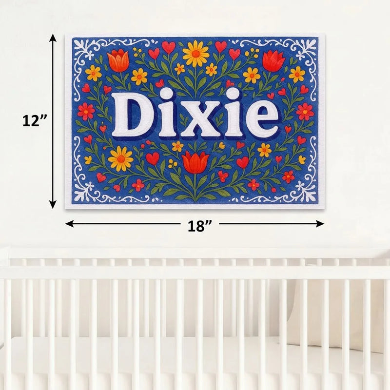 Dixie Name Art - Floral Farmhouse personalized wall print for kids