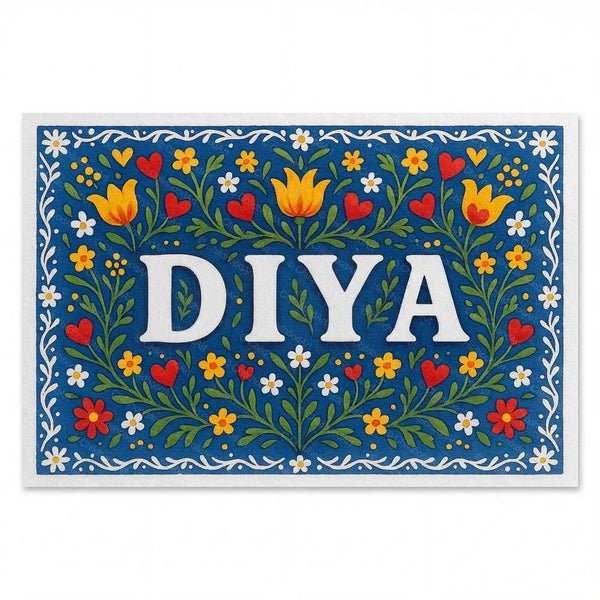 Personalized Diya name art print in the Floral farmhouse style