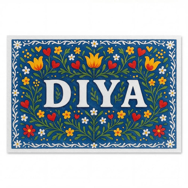Diya Name Art - Floral Farmhouse personalized wall print for kids