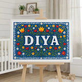Diya Name Art - Floral Farmhouse personalized wall print for kids