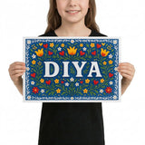 Diya Name Art - Floral Farmhouse personalized wall print for kids