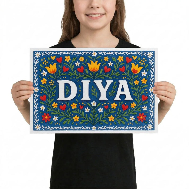 Diya Name Art - Floral Farmhouse personalized wall print for kids