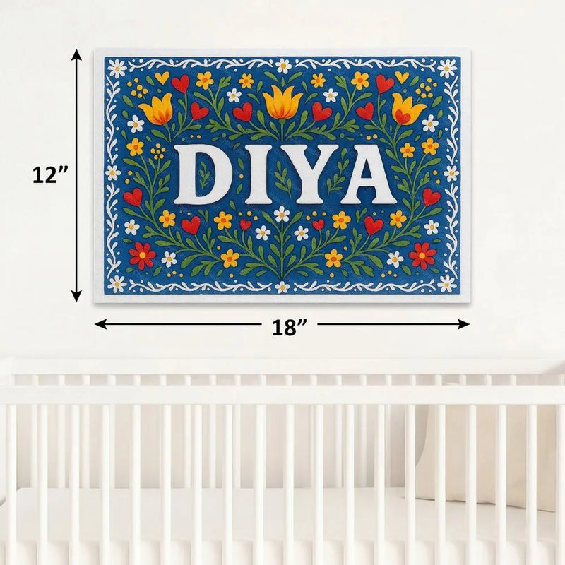 Diya Name Art - Floral Farmhouse personalized wall print for kids