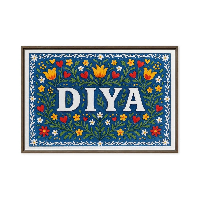Diya Name Art - Floral Farmhouse personalized wall print for kids