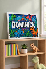 Dominick Name Art - Dinosaur Adventure personalized wall print for kids