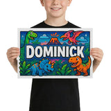 Dominick Name Art - Dinosaur Adventure personalized wall print for kids