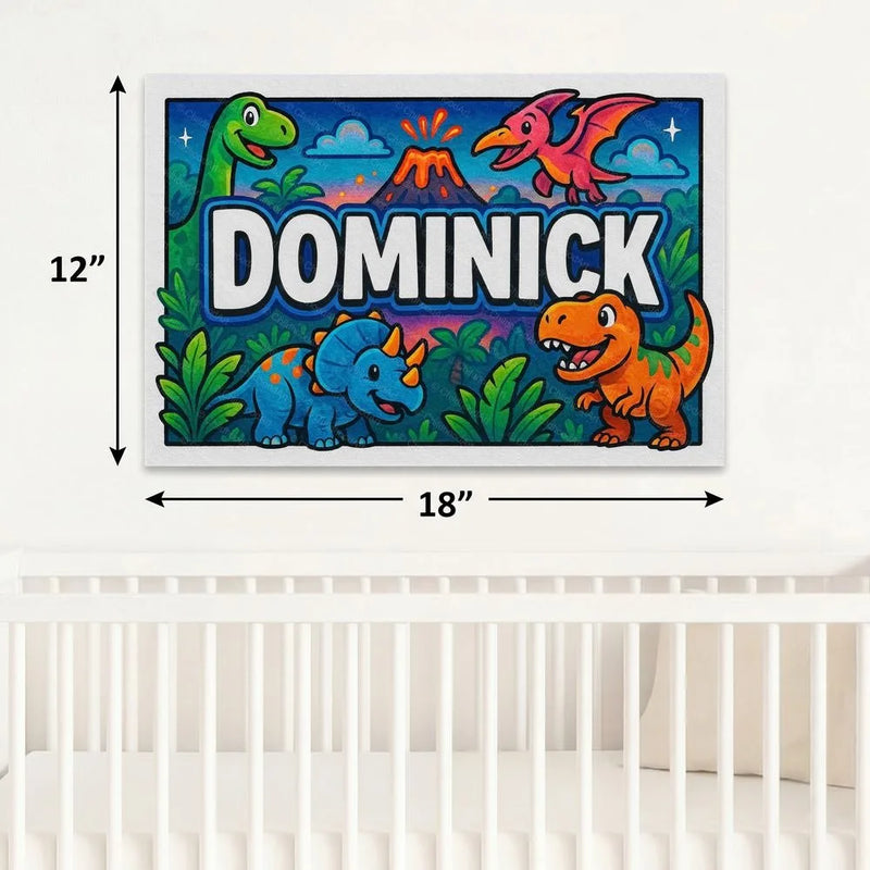 Dominick Name Art - Dinosaur Adventure personalized wall print for kids