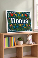 Donna Name Art - Floral Farmhouse personalized wall print for kids