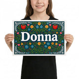 Donna Name Art - Floral Farmhouse personalized wall print for kids