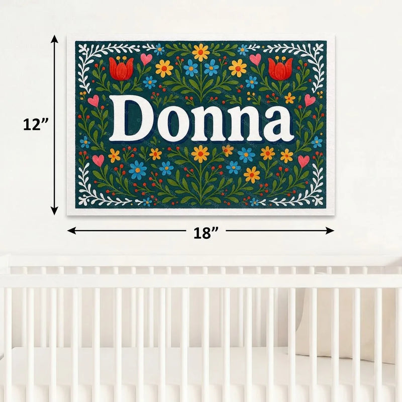 Donna Name Art - Floral Farmhouse personalized wall print for kids