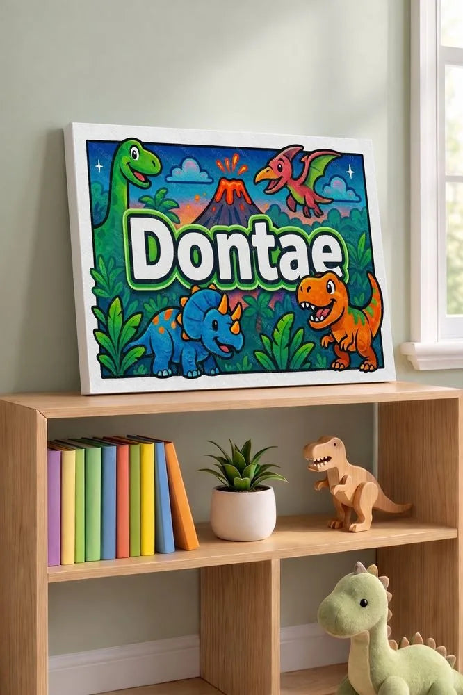 Dontae Name Art - Dinosaur Adventure personalized wall print for kids