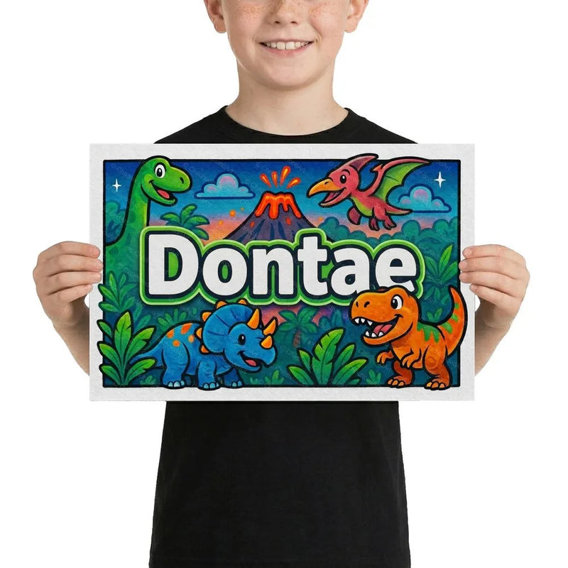 Dontae Name Art - Dinosaur Adventure personalized wall print for kids