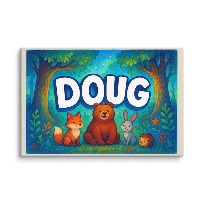 Doug Name Art - Forest Friends personalized wall print for kids