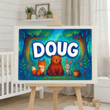 Doug Name Art - Forest Friends personalized wall print for kids