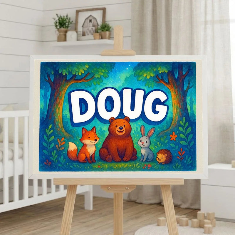 Doug Name Art - Forest Friends personalized wall print for kids