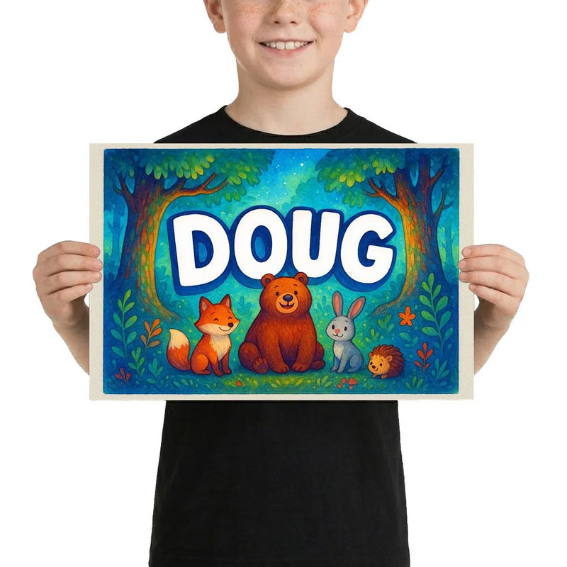 Doug Name Art - Forest Friends personalized wall print for kids
