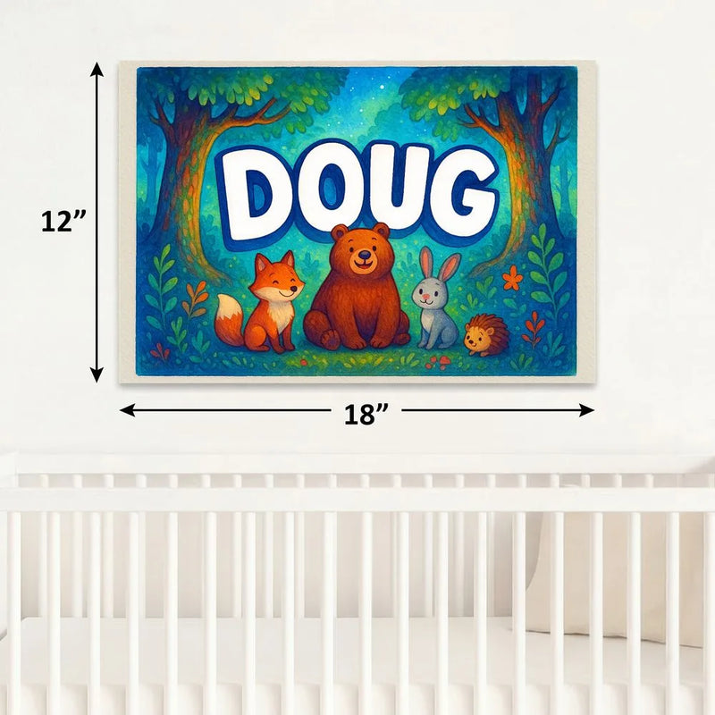 Doug Name Art - Forest Friends personalized wall print for kids