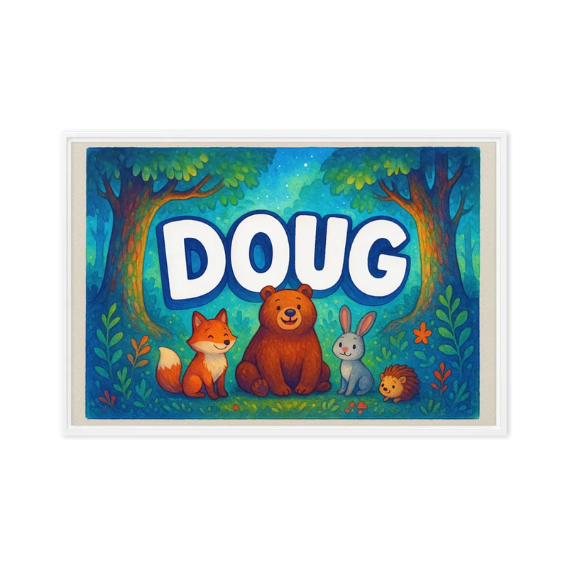 Doug Name Art - Forest Friends personalized wall print for kids