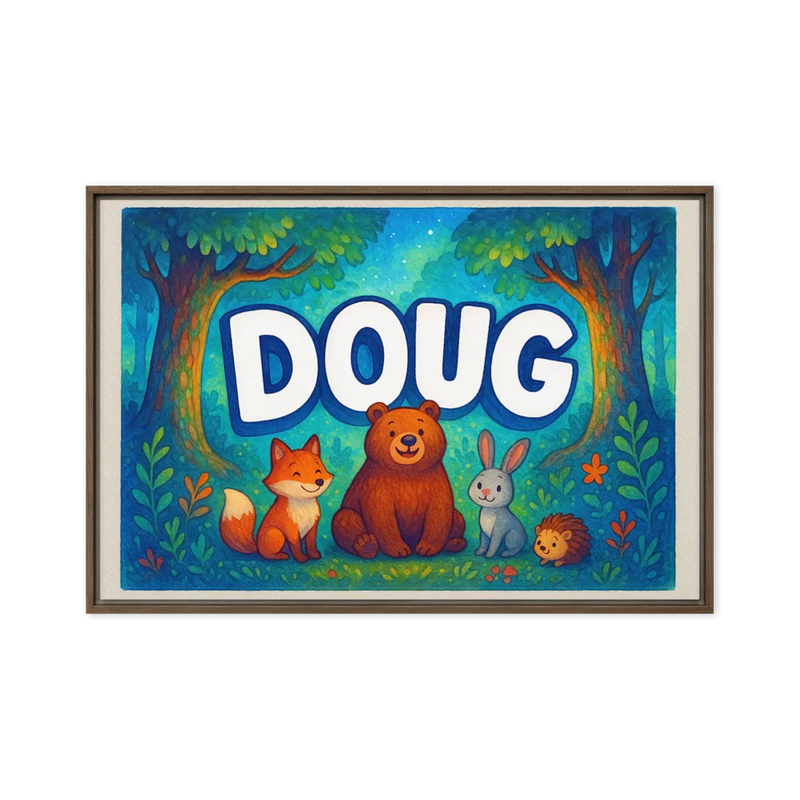 Doug Name Art - Forest Friends personalized wall print for kids