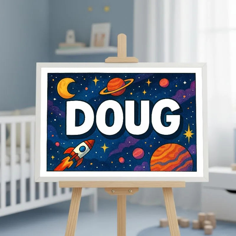 Doug Name Art - Space Explorers personalized wall print for kids