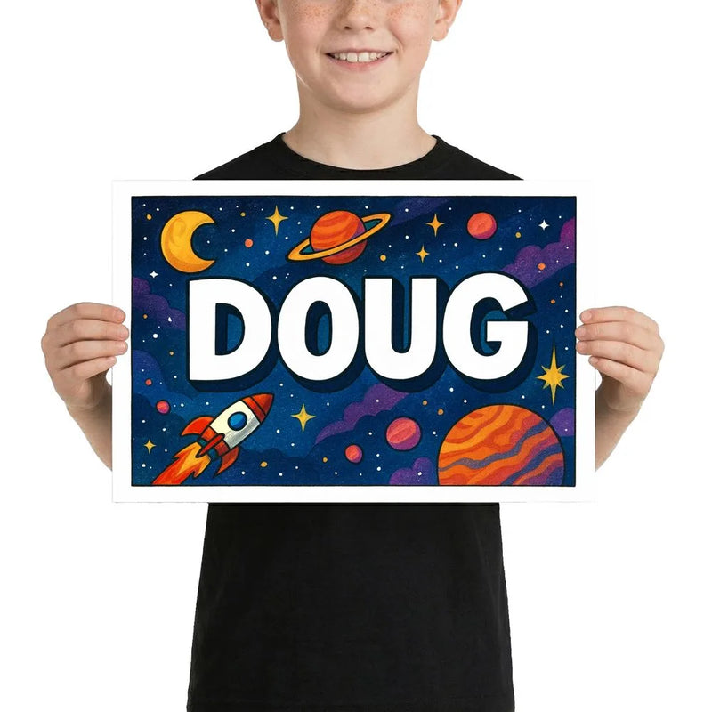 Doug Name Art - Space Explorers personalized wall print for kids
