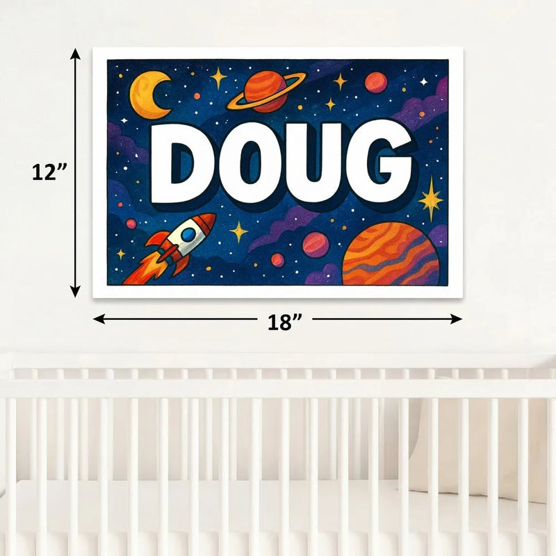 Doug Name Art - Space Explorers personalized wall print for kids