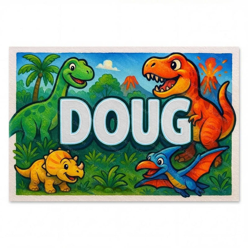 Doug Name Art - Dinosaur Adventure personalized wall print for kids