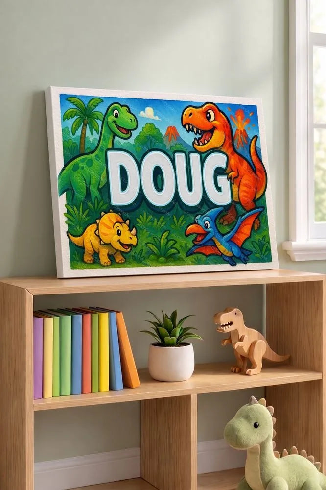 Doug Name Art - Dinosaur Adventure personalized wall print for kids
