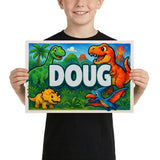 Doug Name Art - Dinosaur Adventure personalized wall print for kids