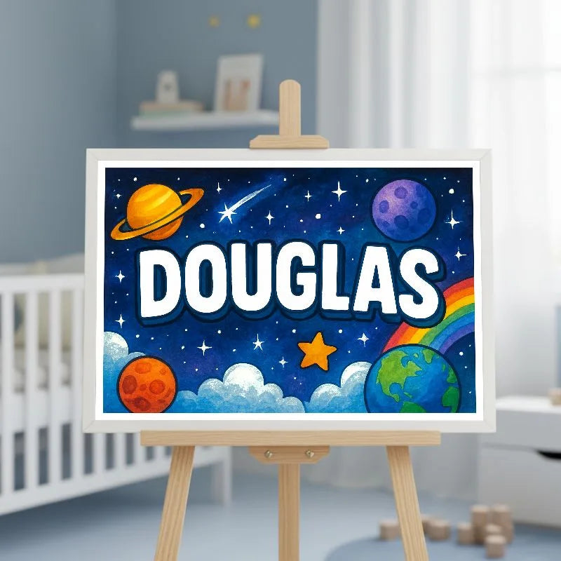 Douglas Name Art - Space Explorers personalized wall print for kids
