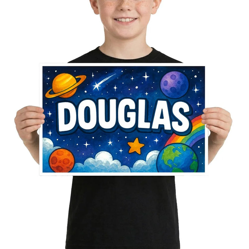 Douglas Name Art - Space Explorers personalized wall print for kids