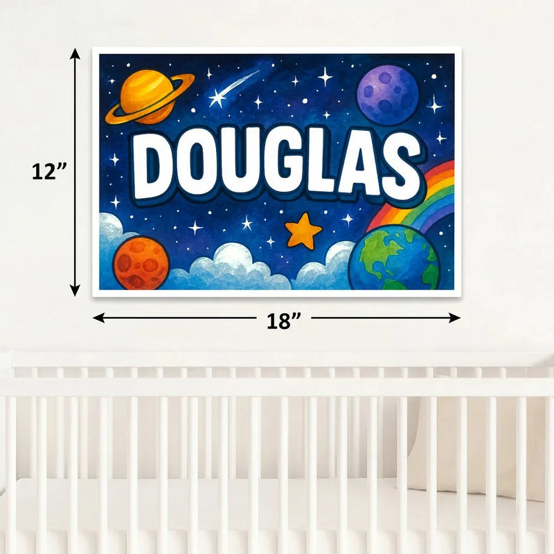Douglas Name Art - Space Explorers personalized wall print for kids