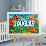 Douglas Name Art - Dinosaur Adventure personalized wall print for kids