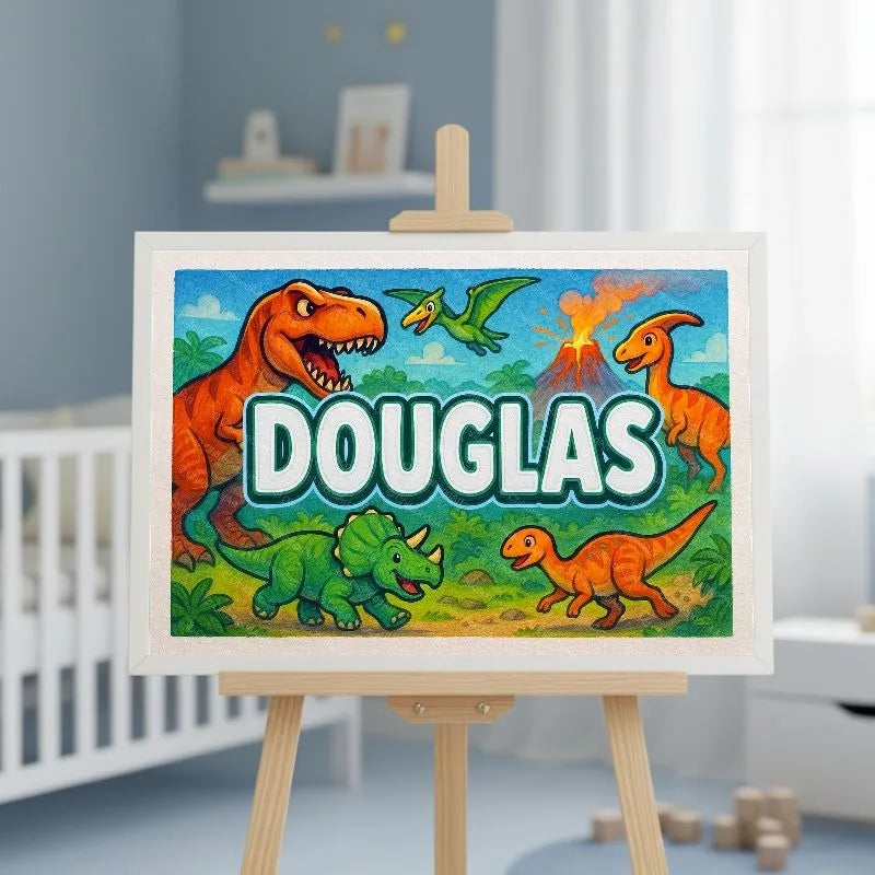 Douglas Name Art - Dinosaur Adventure personalized wall print for kids