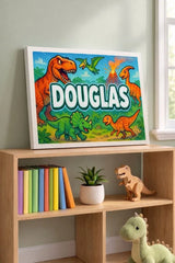 Douglas Name Art - Dinosaur Adventure personalized wall print for kids